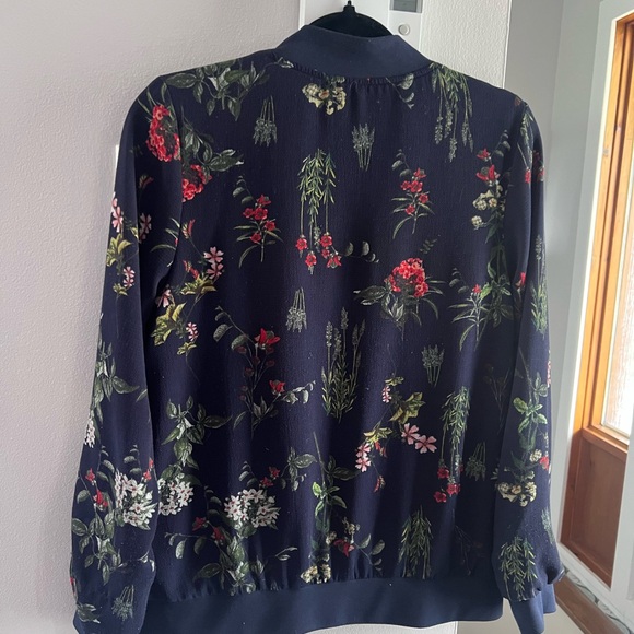 Faith and Joy Blue and Red Bomber Jacket with Floral Design - Picture 10 of 10